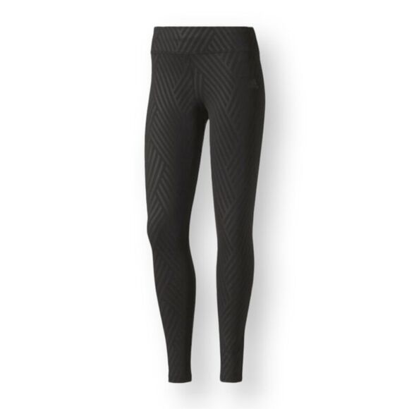 Adidas Black on Black Geometric Print Leggings Running Yoga Active US XS - Picture 1 of 8